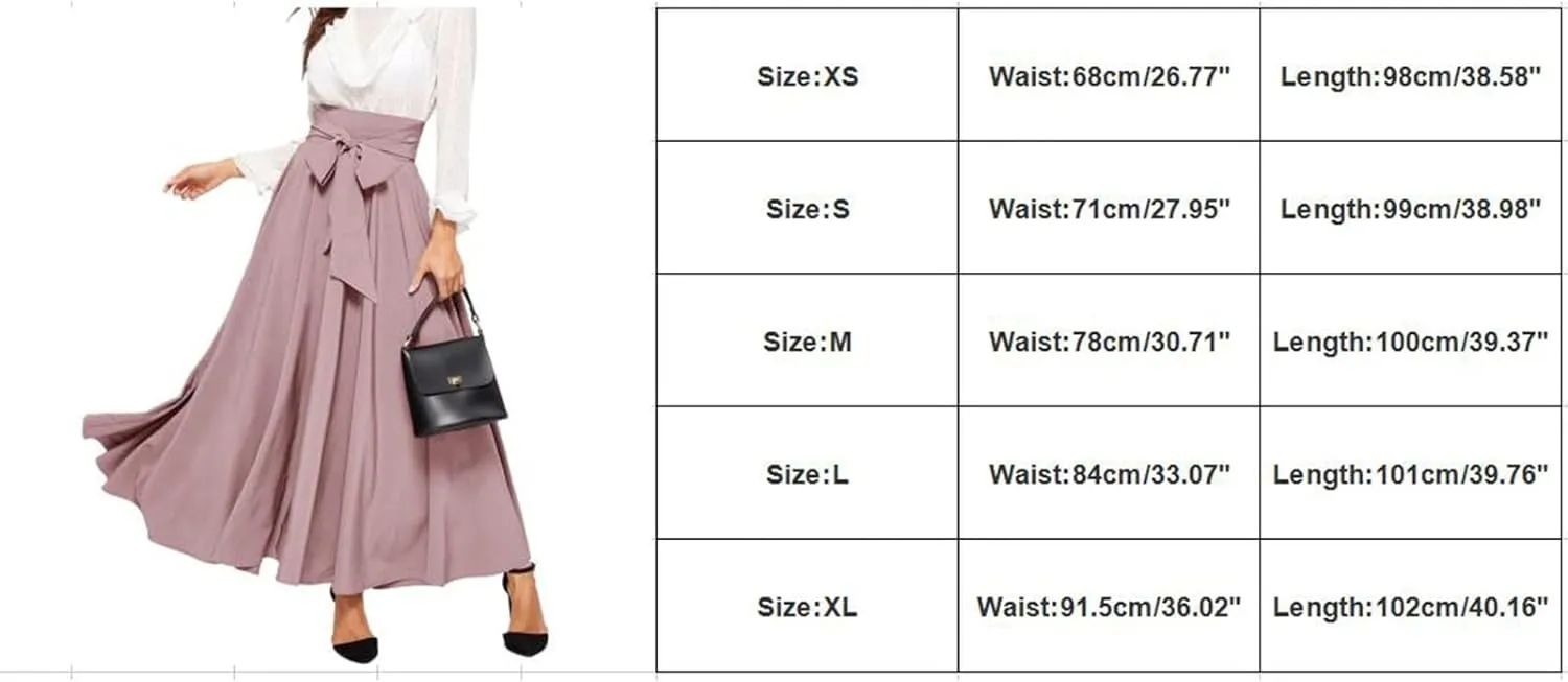 Women's Elegant High Waist Skirt Tie Front Pleated Maxi Skirts Womens Skirts Plaid Knee Length