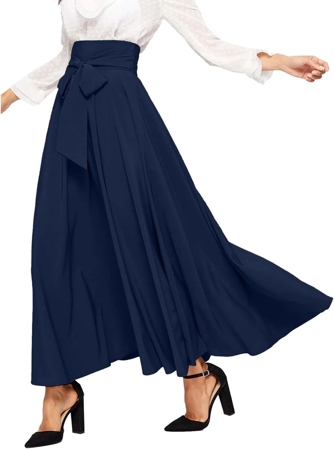 Women's Elegant High Waist Skirt Tie Front Pleated Maxi Skirts Womens Skirts Plaid Knee Length