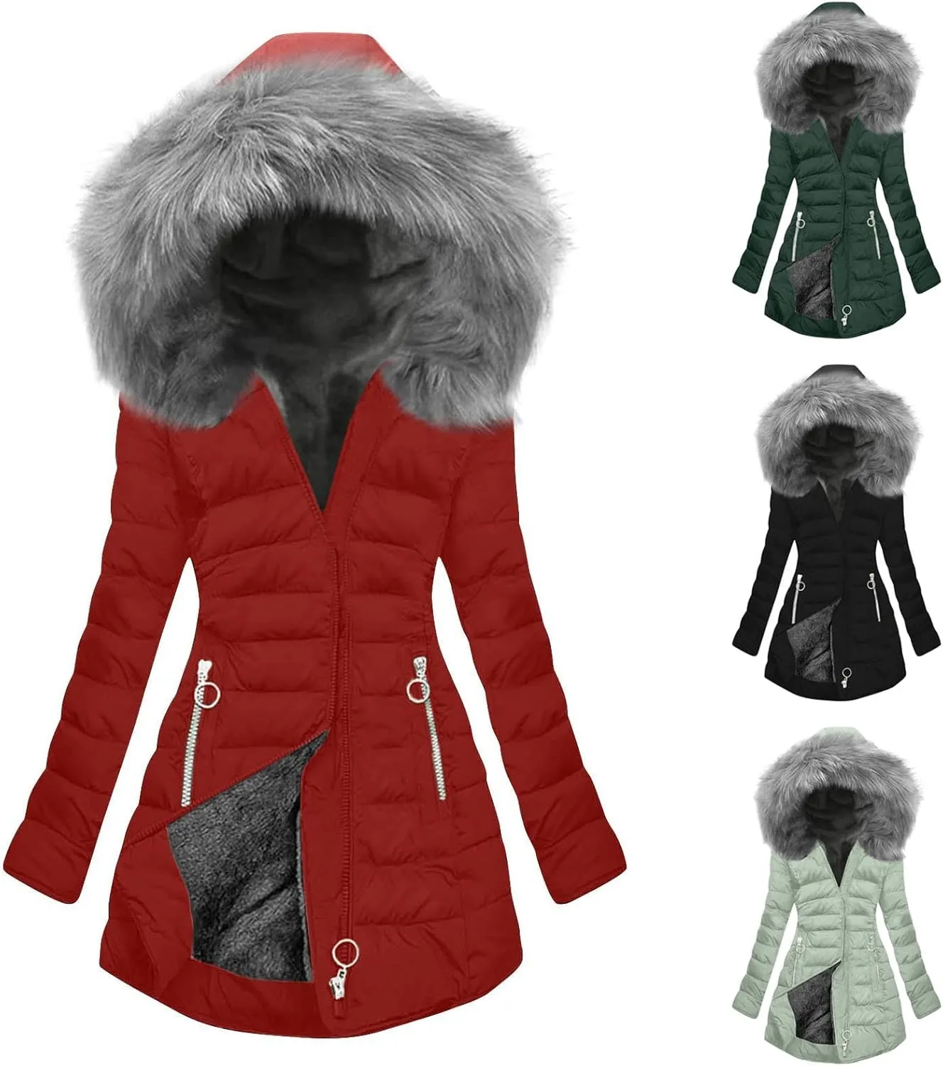 Women's Fleece Lined Winter Jacket Plus Size Parka Coat Thick Down Coat Fur Hooded Coat Warm Outerwear Outdoor Coats