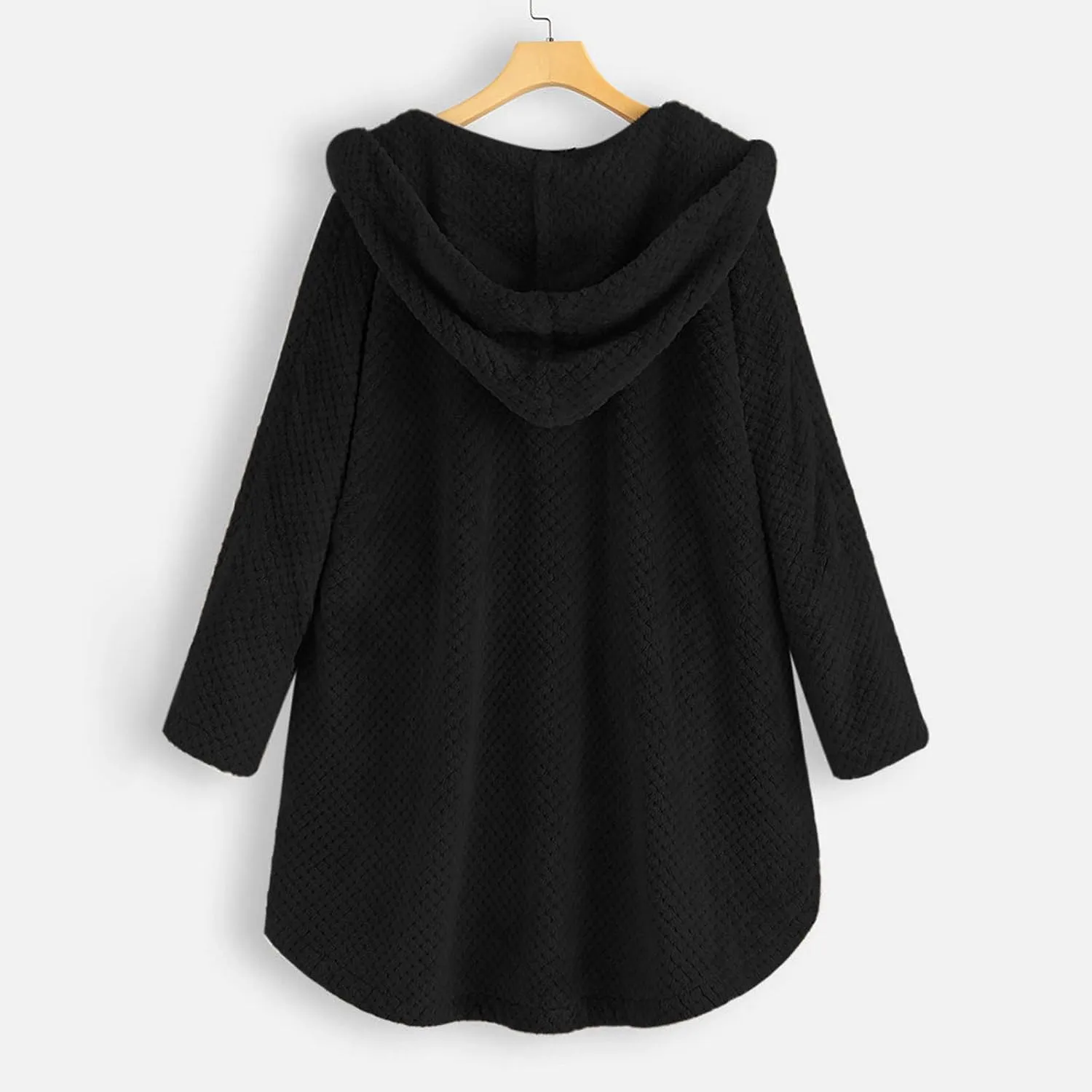 Women's Fleece Sherpa Jacket with Hood Plus Size Fuzzy Winter Coat Casual Loose Fit Bottun Up Solid Fluffy Teddy Coat