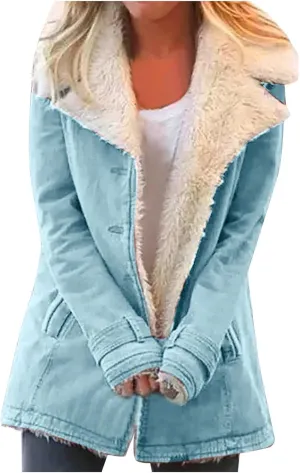 Womens Fleece Winter Jackets Plush Lapel Button Slim Fuzzy Jackets Plus Size Warm Furry Blazer Faux Fur Sherpa Coat