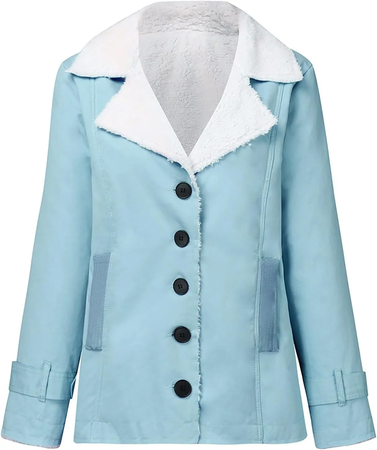 Womens Fleece Winter Jackets Plush Lapel Button Slim Fuzzy Jackets Plus Size Warm Furry Blazer Faux Fur Sherpa Coat
