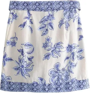 Womens Floral Wrap Short Skirt Summer Beach Mini Skirt Casual Knot Side High Waist A Line Vacation Outfits Skorts