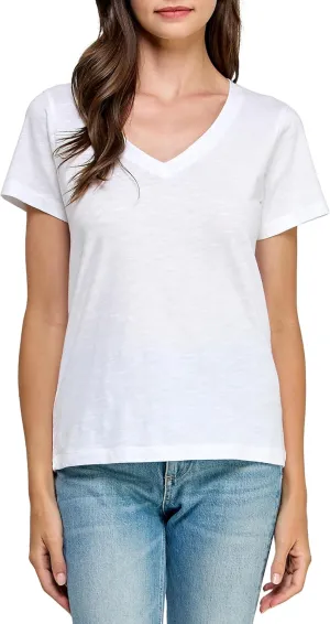Women's GOTS Certified 100% Organic Cotton Slub V-Neck T Shirt Short Sleeve Tee Tops