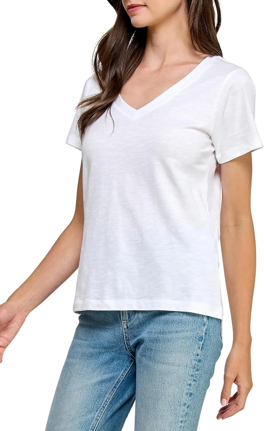 Women's GOTS Certified 100% Organic Cotton Slub V-Neck T Shirt Short Sleeve Tee Tops