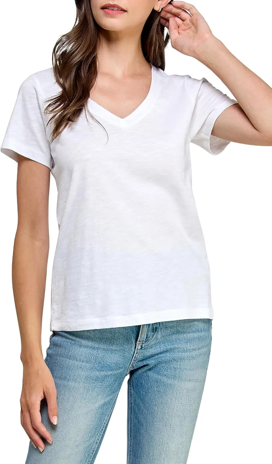 Women's GOTS Certified 100% Organic Cotton Slub V-Neck T Shirt Short Sleeve Tee Tops