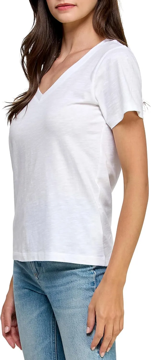 Women's GOTS Certified 100% Organic Cotton Slub V-Neck T Shirt Short Sleeve Tee Tops