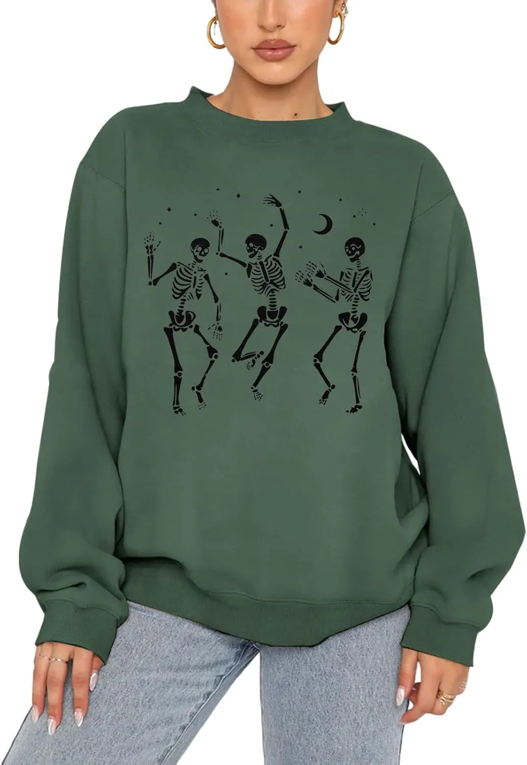 Women's Halloween Dancing Skeleton Sweatshirts Spooky Season Horror Skull Printed Pullover Shirt Oversized Tee Top