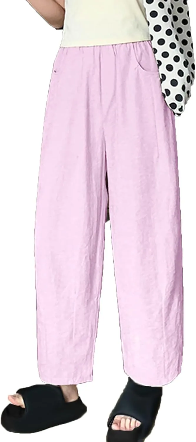 Women's Harem Pants 2025 Summer Casual Loose Wide Leg Palazzo Pants Elastic High Waist Lightweight Flowy Beach Trouser