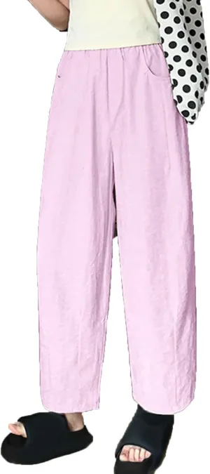 Women's Harem Pants 2025 Summer Casual Loose Wide Leg Palazzo Pants Elastic High Waist Lightweight Flowy Beach Trouser