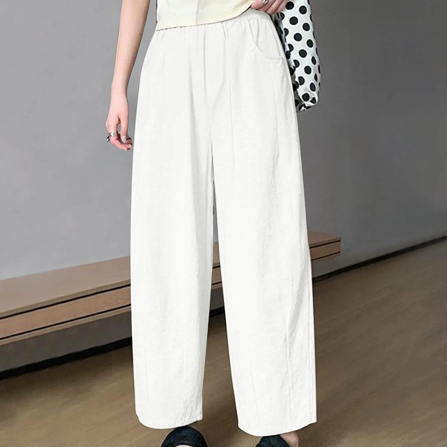 Women's Harem Pants 2025 Summer Casual Loose Wide Leg Palazzo Pants Elastic High Waist Lightweight Flowy Beach Trouser