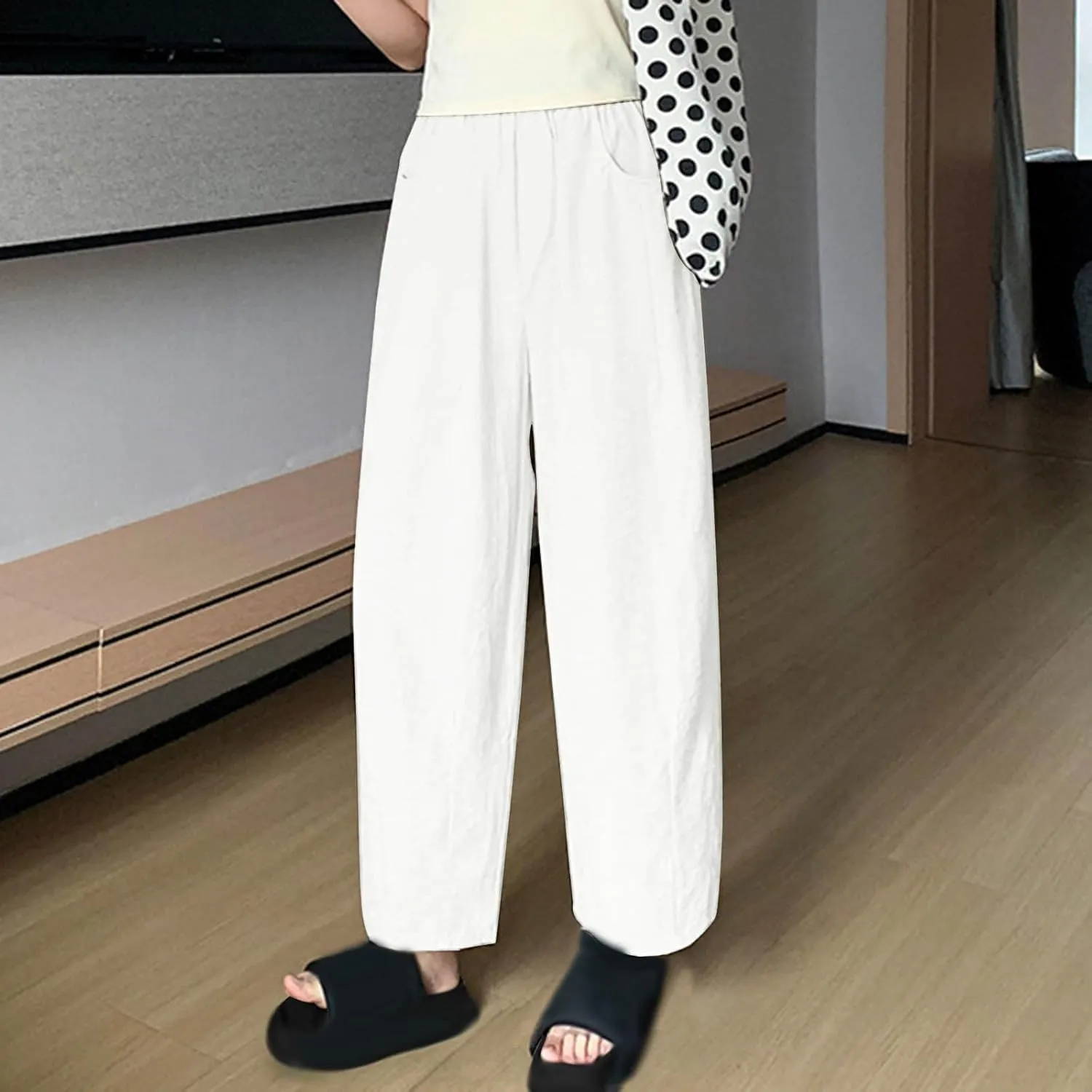 Women's Harem Pants 2025 Summer Casual Loose Wide Leg Palazzo Pants Elastic High Waist Lightweight Flowy Beach Trouser