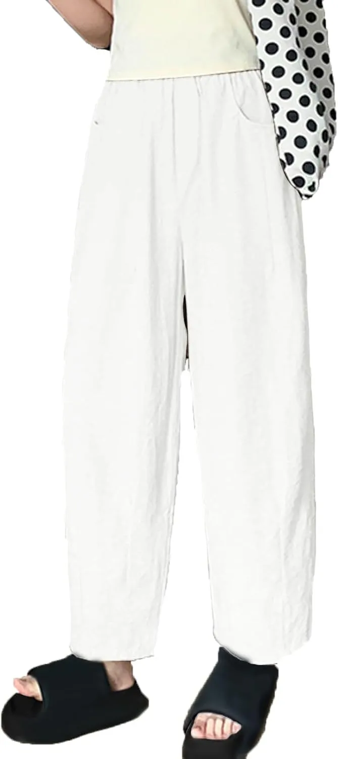 Women's Harem Pants 2025 Summer Casual Loose Wide Leg Palazzo Pants Elastic High Waist Lightweight Flowy Beach Trouser