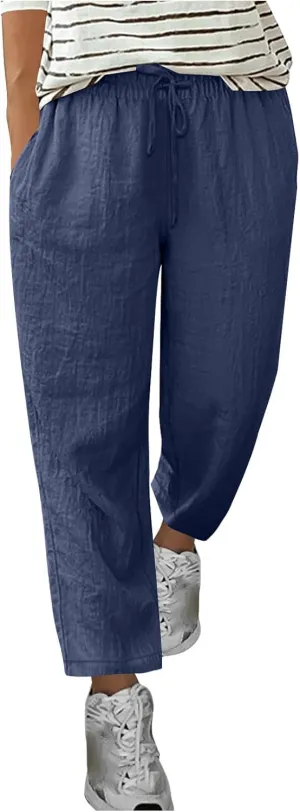 Womens Harem Pants Business Work Casual Lightweight Drawstring Elastic Waist Trousers 2025 Summer Outfits with Pockets