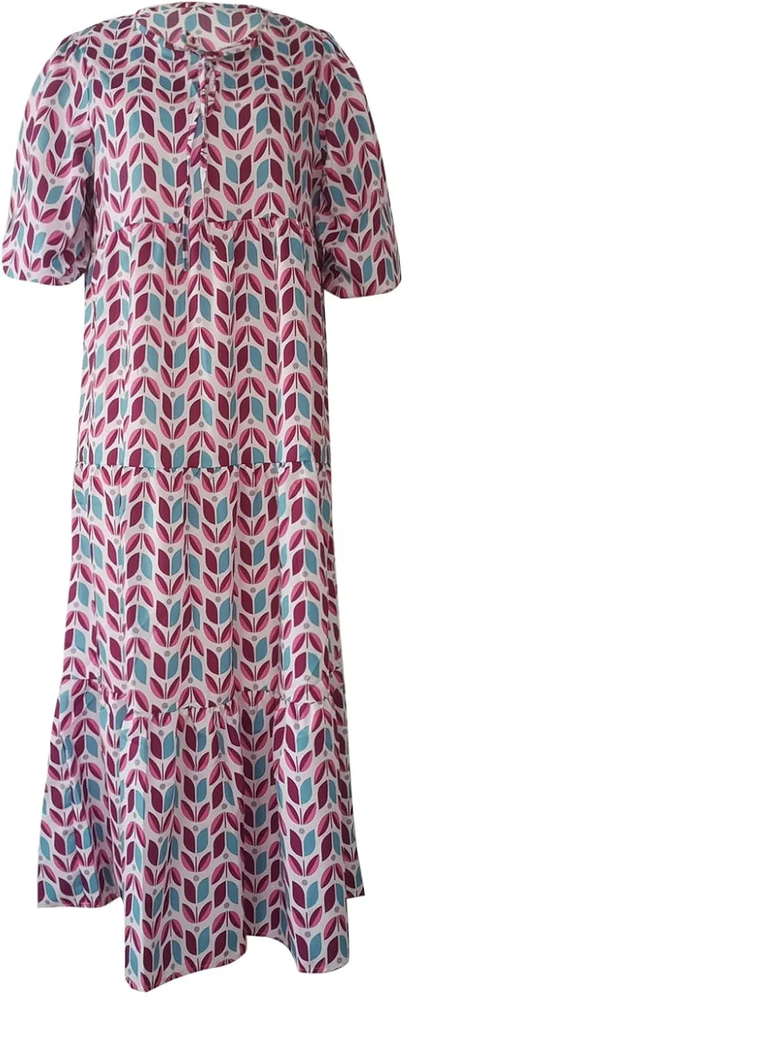 Women's Hawaiian Dresses Casual Boho Floral Printed 2024 Midi Sleeve Neckline Button Maxi Dress, S-3XL