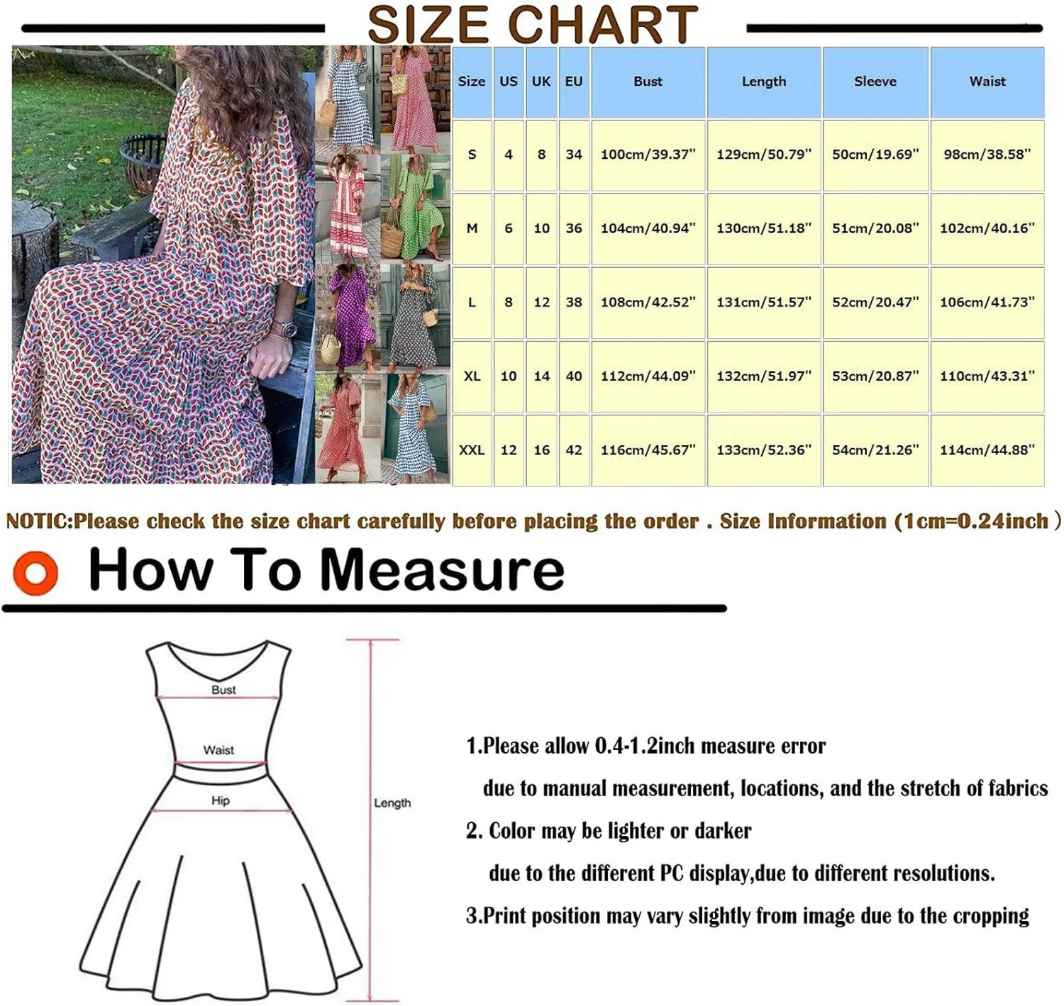 Women's Hawaiian Dresses Casual Boho Floral Printed 2024 Midi Sleeve Neckline Button Maxi Dress, S-3XL