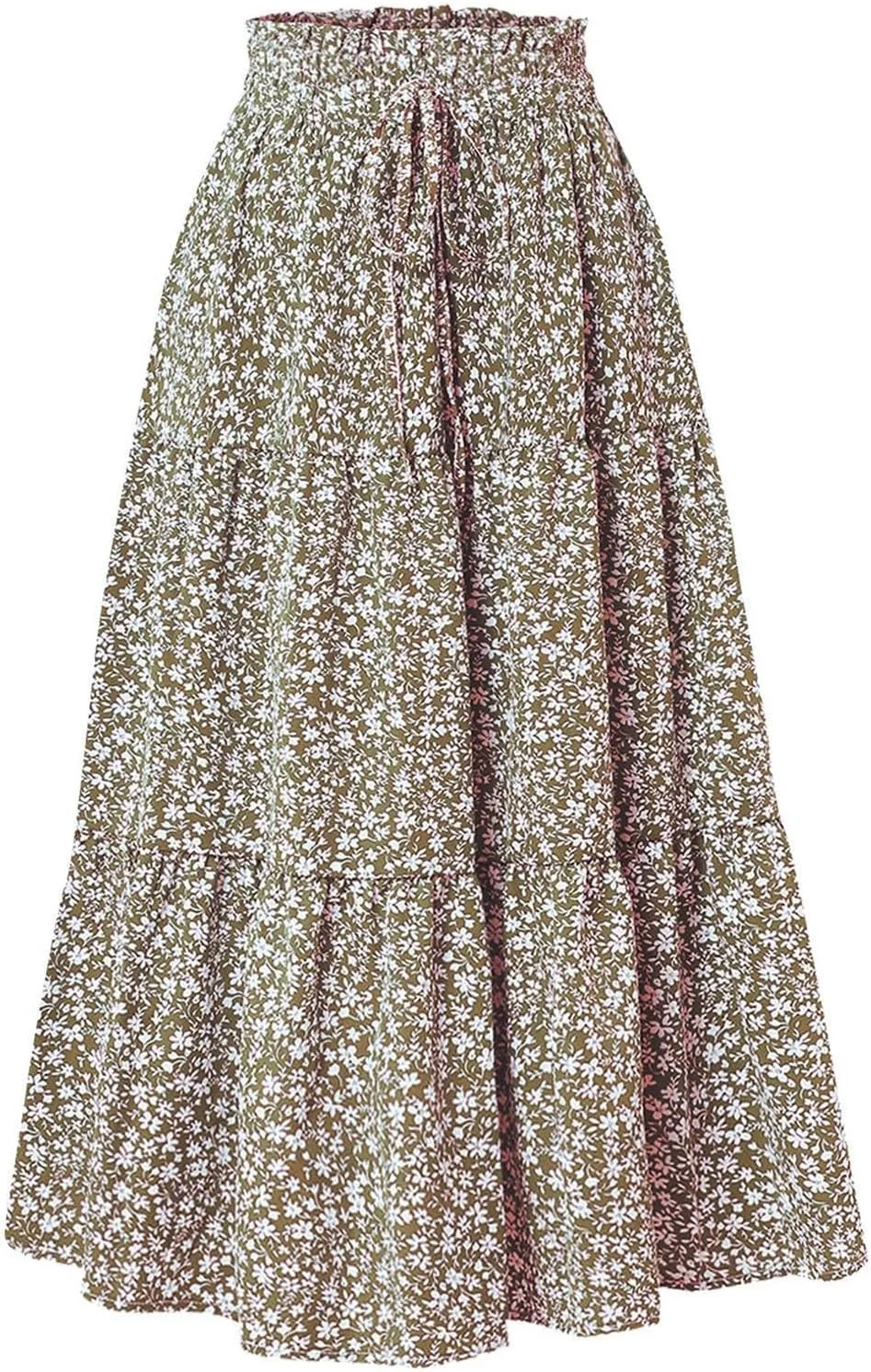 Womens High Waisted Elastic Skirt 2025 Trendy Casual Print Long Skirt Summer Flowy Swing Pleated A-Line Maxi Skirts
