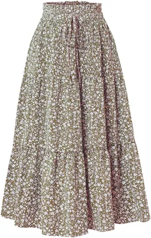 Womens High Waisted Elastic Skirt 2025 Trendy Casual Print Long Skirt Summer Flowy Swing Pleated A-Line Maxi Skirts