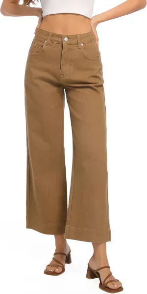 Womens High Waisted Stretchy Jeans - Wide Leg, Baggy, Loose, Trendy Jeans for Women