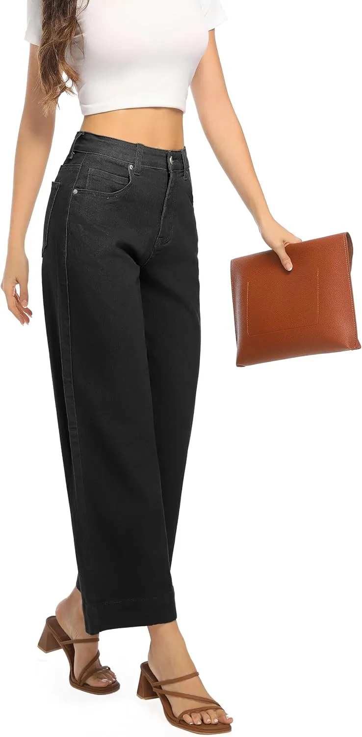 Womens High Waisted Stretchy Jeans - Wide Leg, Baggy, Loose, Trendy Jeans for Women