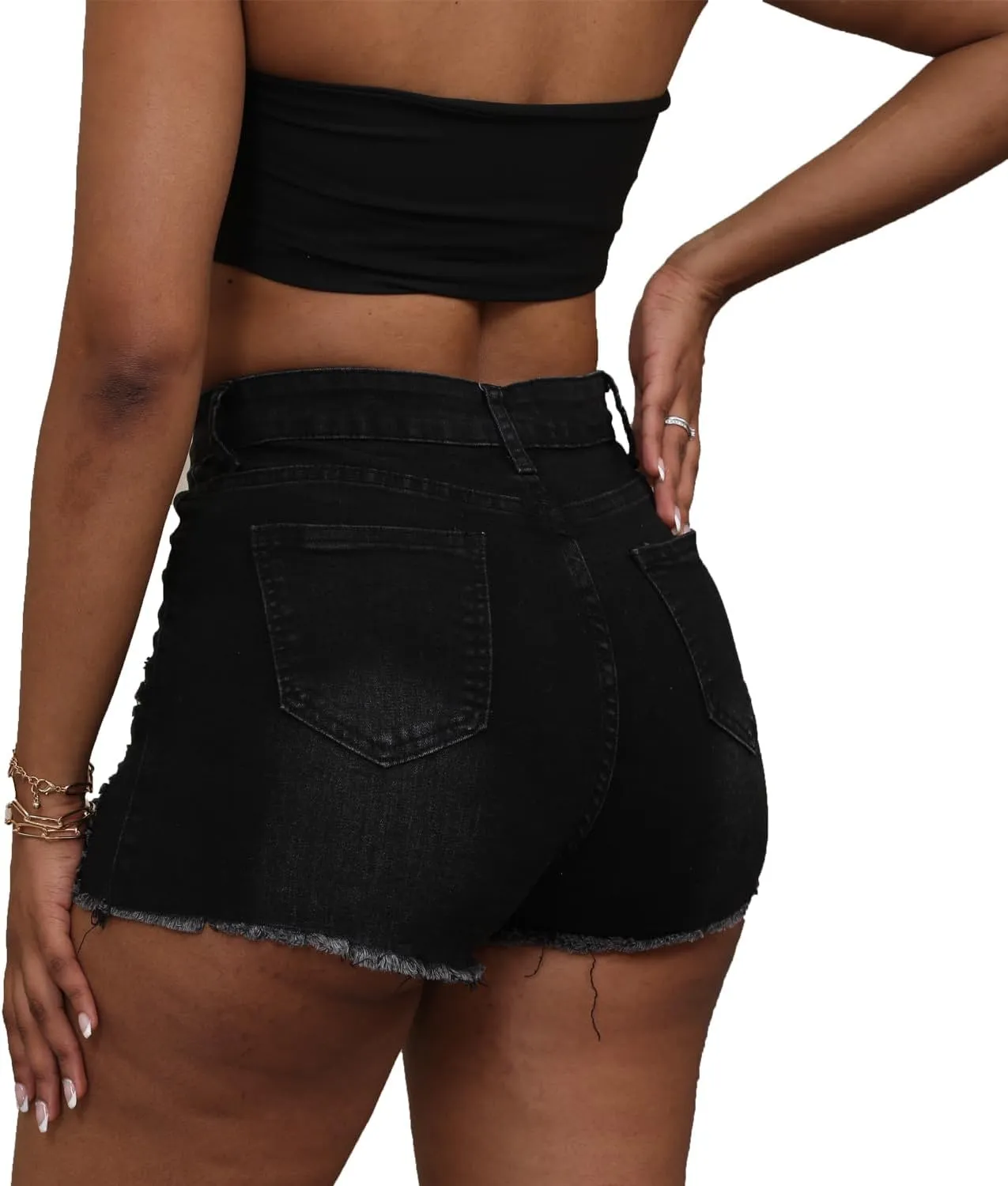 Women's Hole Denim Jeans Ripped Stretchy Denim Shorts Frayed Raw Hem Shorts Jeans