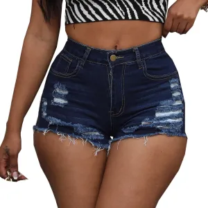 Women's Hole Denim Jeans Ripped Stretchy Denim Shorts Frayed Raw Hem Shorts Jeans