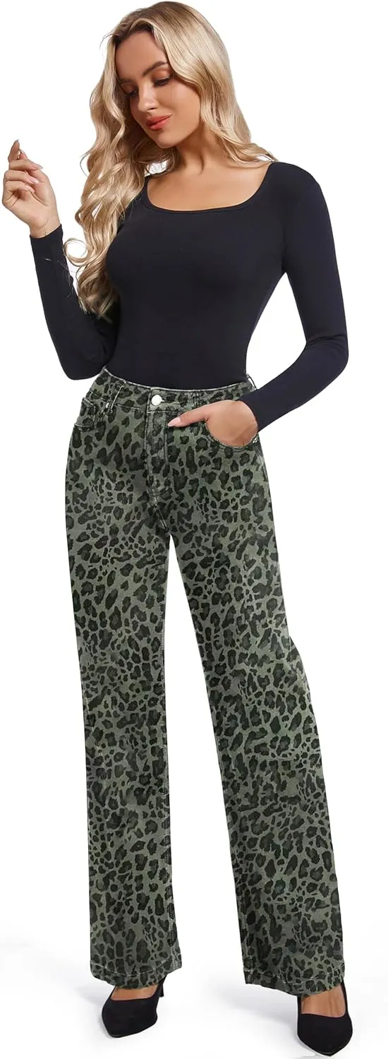 Women's Jeans Straight Leg Casual High Waisted Stretch Trendy Black Pull On Jeans for Women