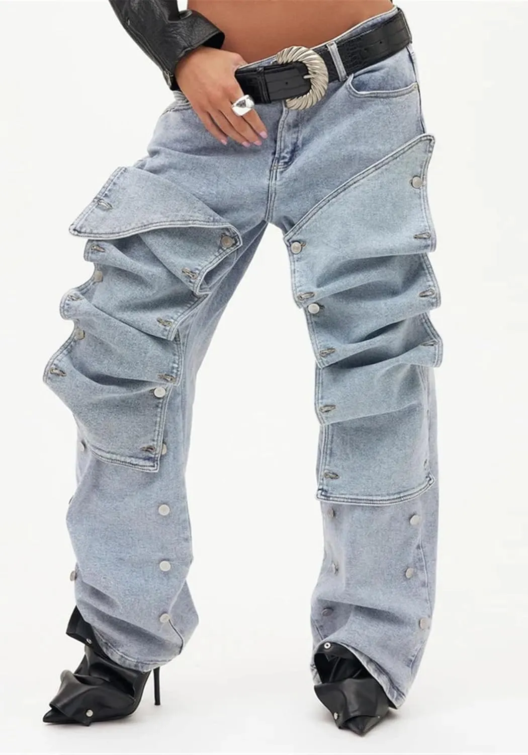 Womens Jeans Trendy Y2k Irregular High Waisted Straight Wide Leg Baggy Jeans Streetwear