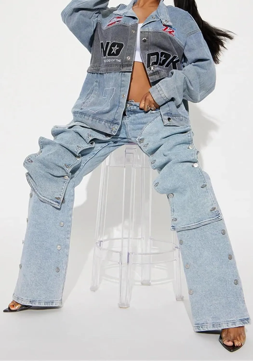 Womens Jeans Trendy Y2k Irregular High Waisted Straight Wide Leg Baggy Jeans Streetwear