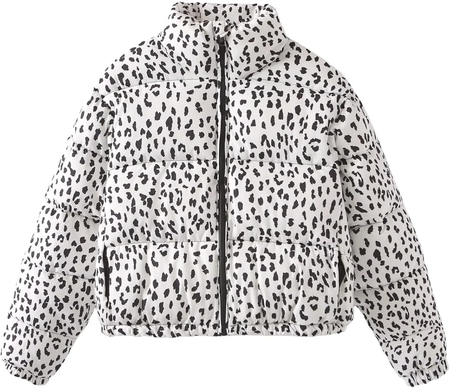 Womens Leopard Print Cropped Puffer Jacket Winter Warm Stand Collar Zip Up Short Down Coat Outwears