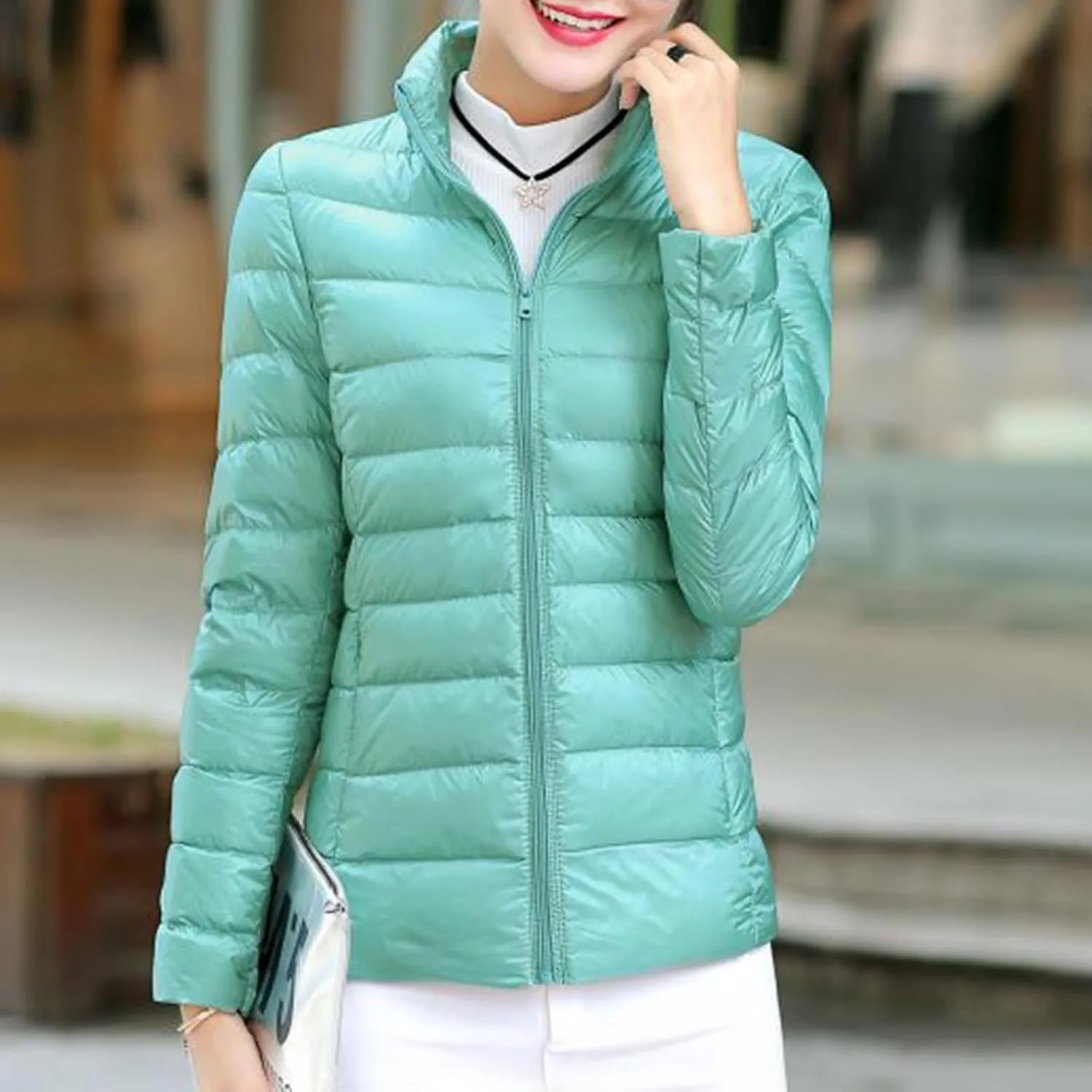 Women's Lightweight Packable Down Jacket Quilted Puffer Coat Plus Size Winter Warm Puffy Jackets with Stand Collar