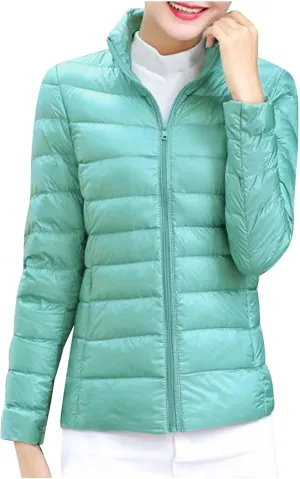 Women's Lightweight Packable Down Jacket Quilted Puffer Coat Plus Size Winter Warm Puffy Jackets with Stand Collar