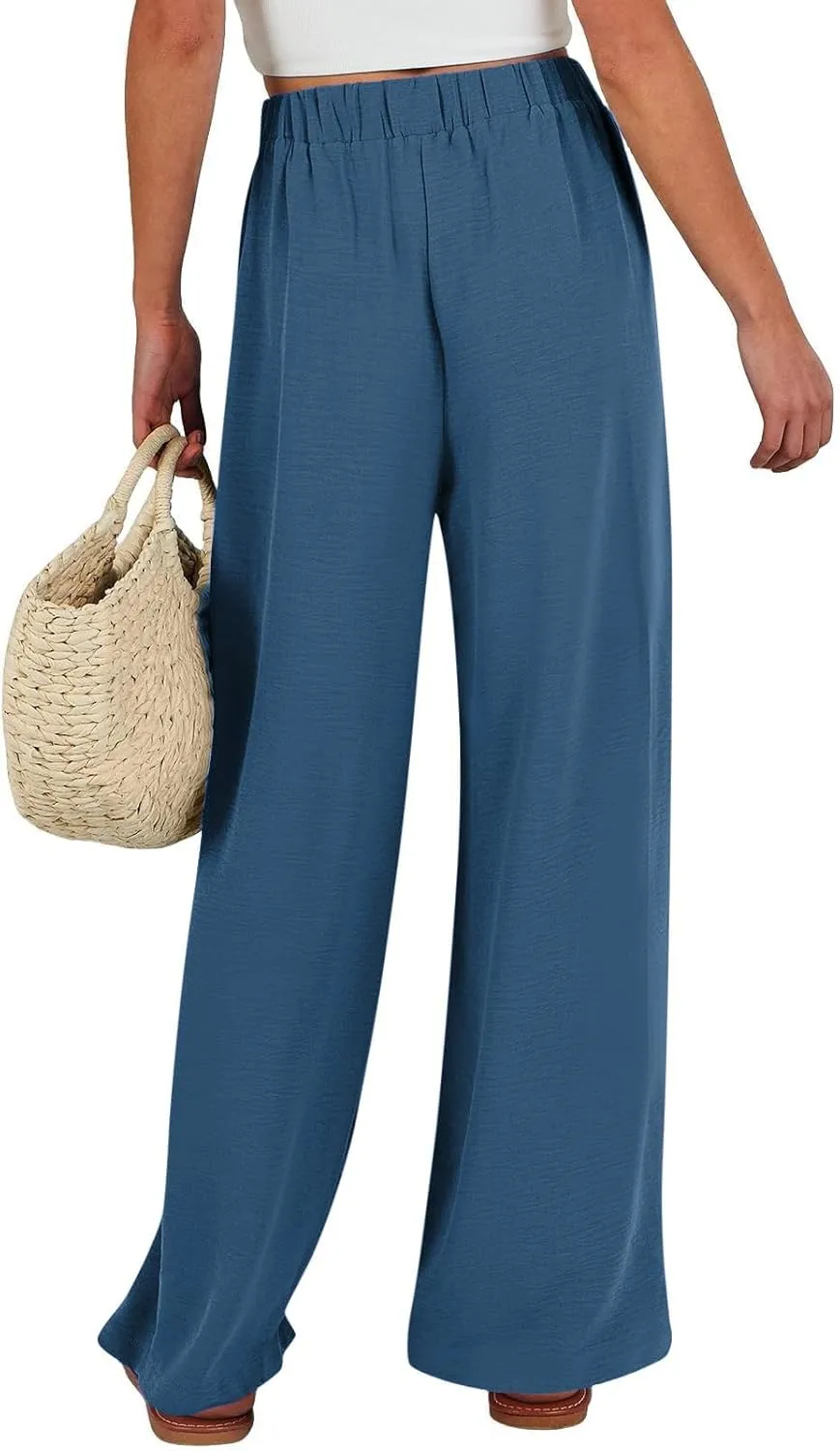 Women's Linen Palazzo Pants Wide Leg High Waisted Lounge Casual Beach Pants with Pockets Trousers Pants for Women