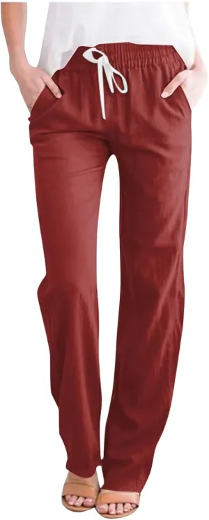 Women's Linen Pants, Cotton Linen Straight Leg Lightweight Pants, Summer Pants Plus Size Loose Fit Trousers