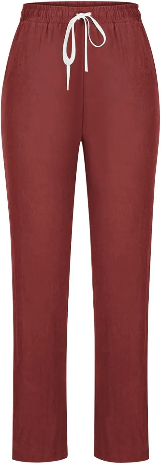 Women's Linen Pants, Cotton Linen Straight Leg Lightweight Pants, Summer Pants Plus Size Loose Fit Trousers