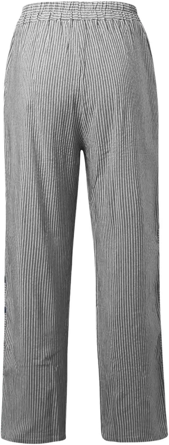 Womens Linen Pants High Waisted Summer Beach Pants Elastic Waist Tapered Pants, Small-5X-Large, Beige