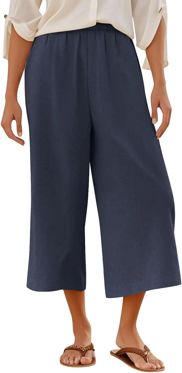 Womens Linen Pants Plus Size Dressy Casual Wide Leg Pants Summer Flowy Baggy Drawstring Palazzo Trousers 2025