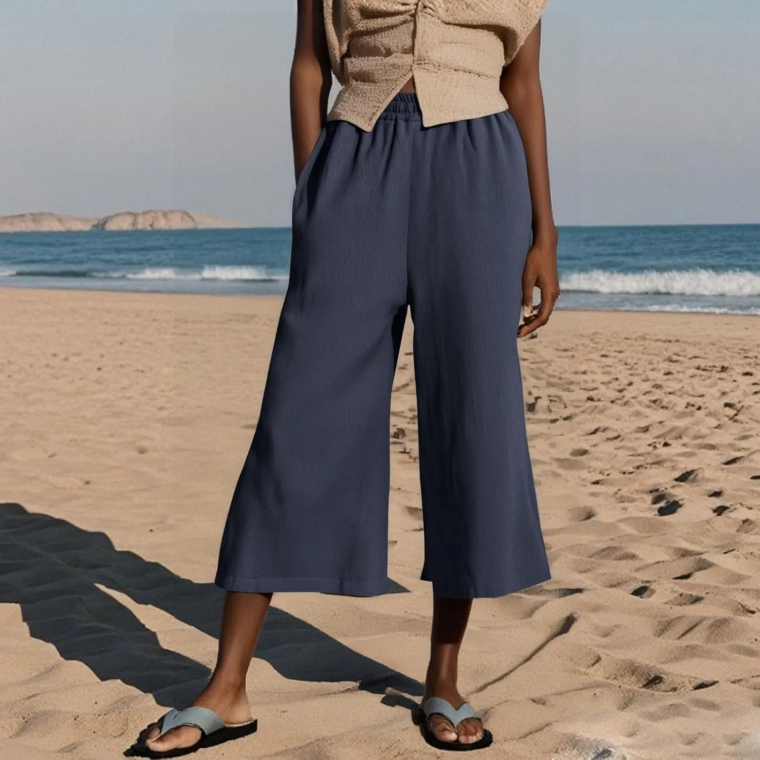 Womens Linen Pants Plus Size Dressy Casual Wide Leg Pants Summer Flowy Baggy Drawstring Palazzo Trousers 2025