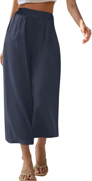 Womens Linen Pants Plus Size Dressy Casual Wide Leg Pants Summer Flowy Baggy Drawstring Palazzo Trousers 2025