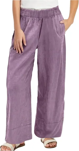 Womens Linen Pants with Pocket Summer High Waist Casual Wide Leg Pants Plus Size Trendy Flowy Palazzo Trousers