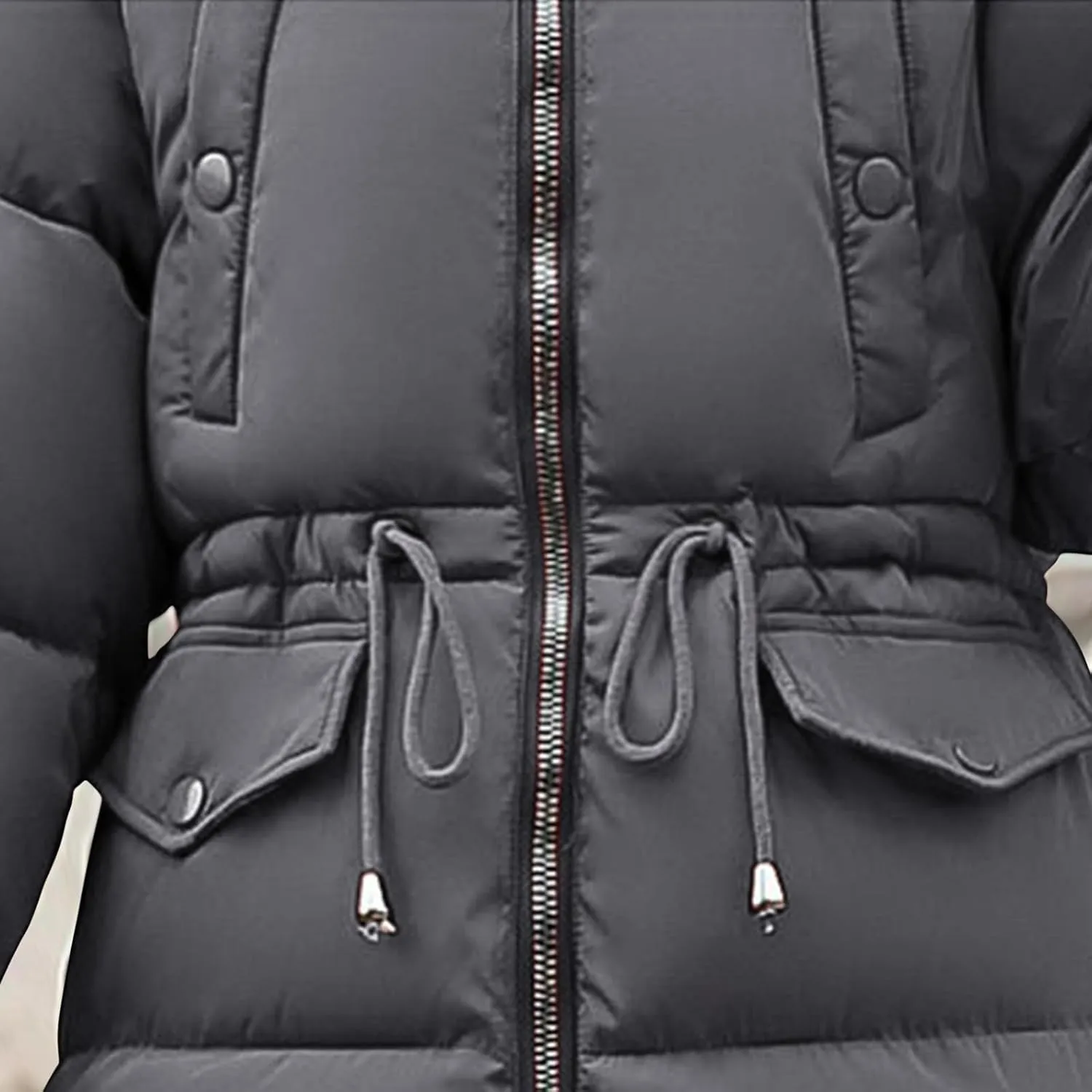 Womens Long Down Jacket with Trim Fur Hood, Winter Puffer Coat Padded Warm Down Coat Thicken Jacket Parka Outerwear