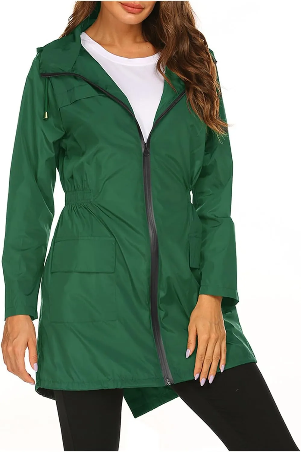 Women's Long Raincoat Waterproof Lightweight Tunic Trench Coat Activity Outdoor Windbreaker Hooded with Pockets