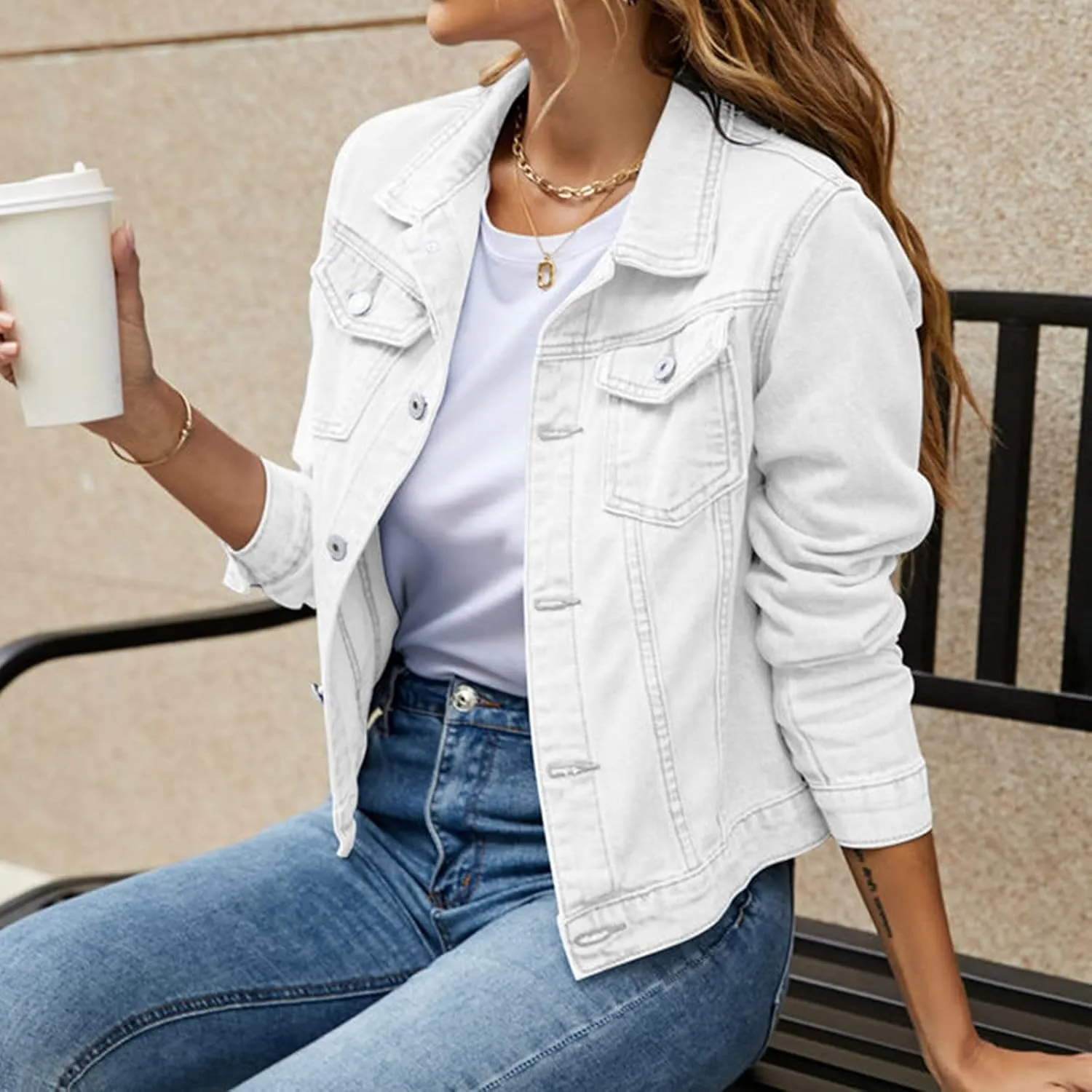 Womens Long Sleeve Short Denim Jackets Lightweight Cropped Jean Jacket Coats for Women Summer Trendy