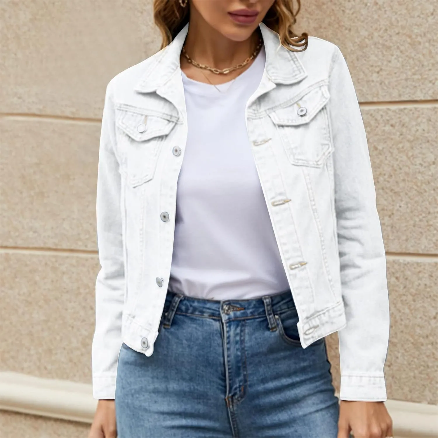 Womens Long Sleeve Short Denim Jackets Lightweight Cropped Jean Jacket Coats for Women Summer Trendy