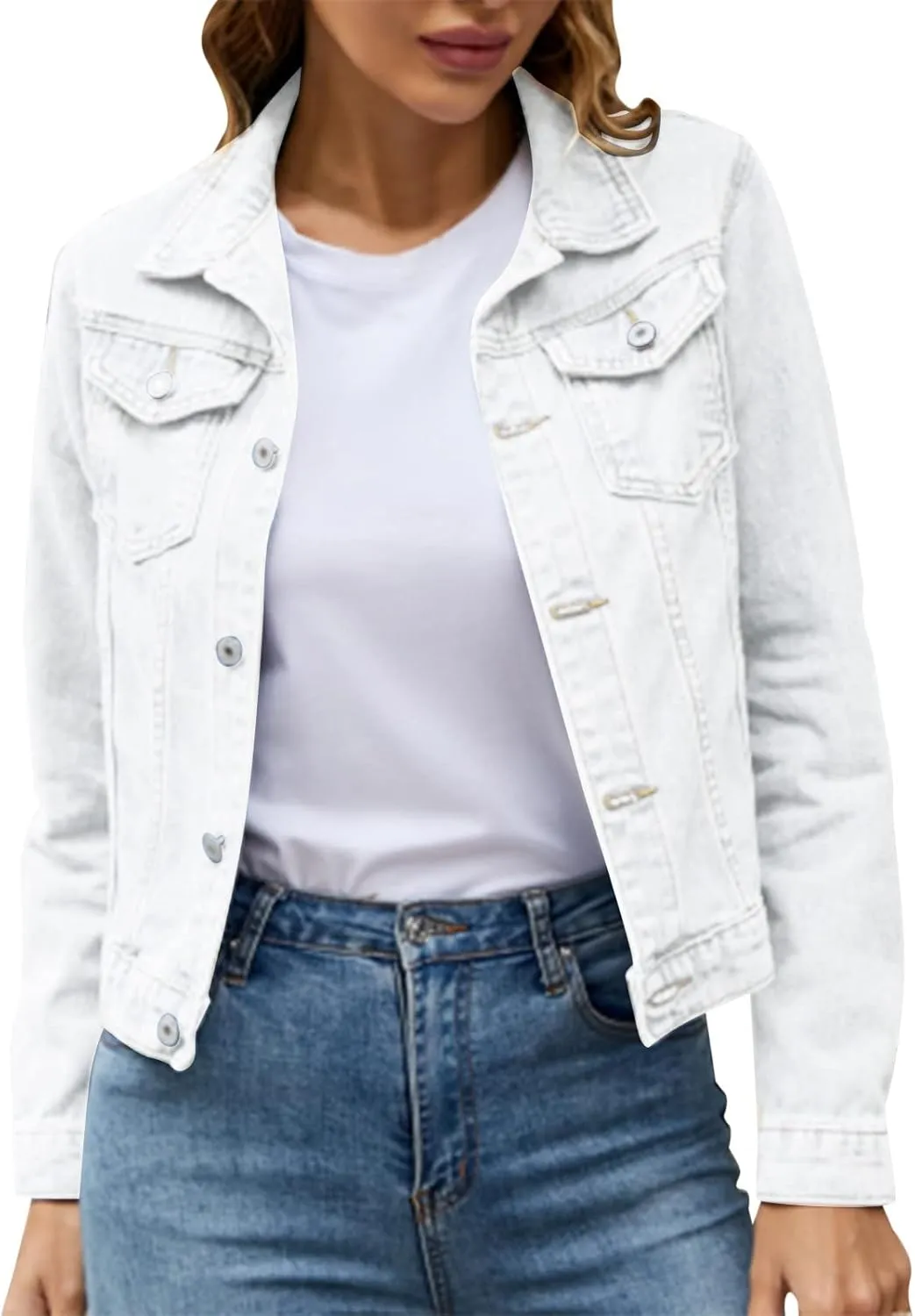 Womens Long Sleeve Short Denim Jackets Lightweight Cropped Jean Jacket Coats for Women Summer Trendy