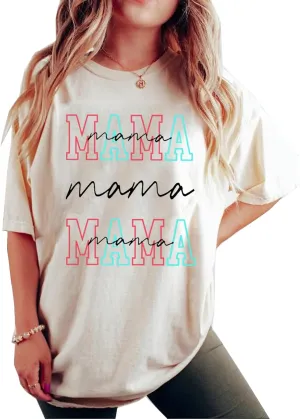 Women's Mama Shirts Vintage Mama Graphic Oversized Tops Mother's Day T-Shirt Summer Loose Fit Short Sleeve Tee Shirt