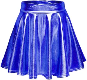 Women's Metallic Skater Skirt Sparkly Shiny Flared Pleated A Line Mini Skort Plus Size Skater Party Skirt