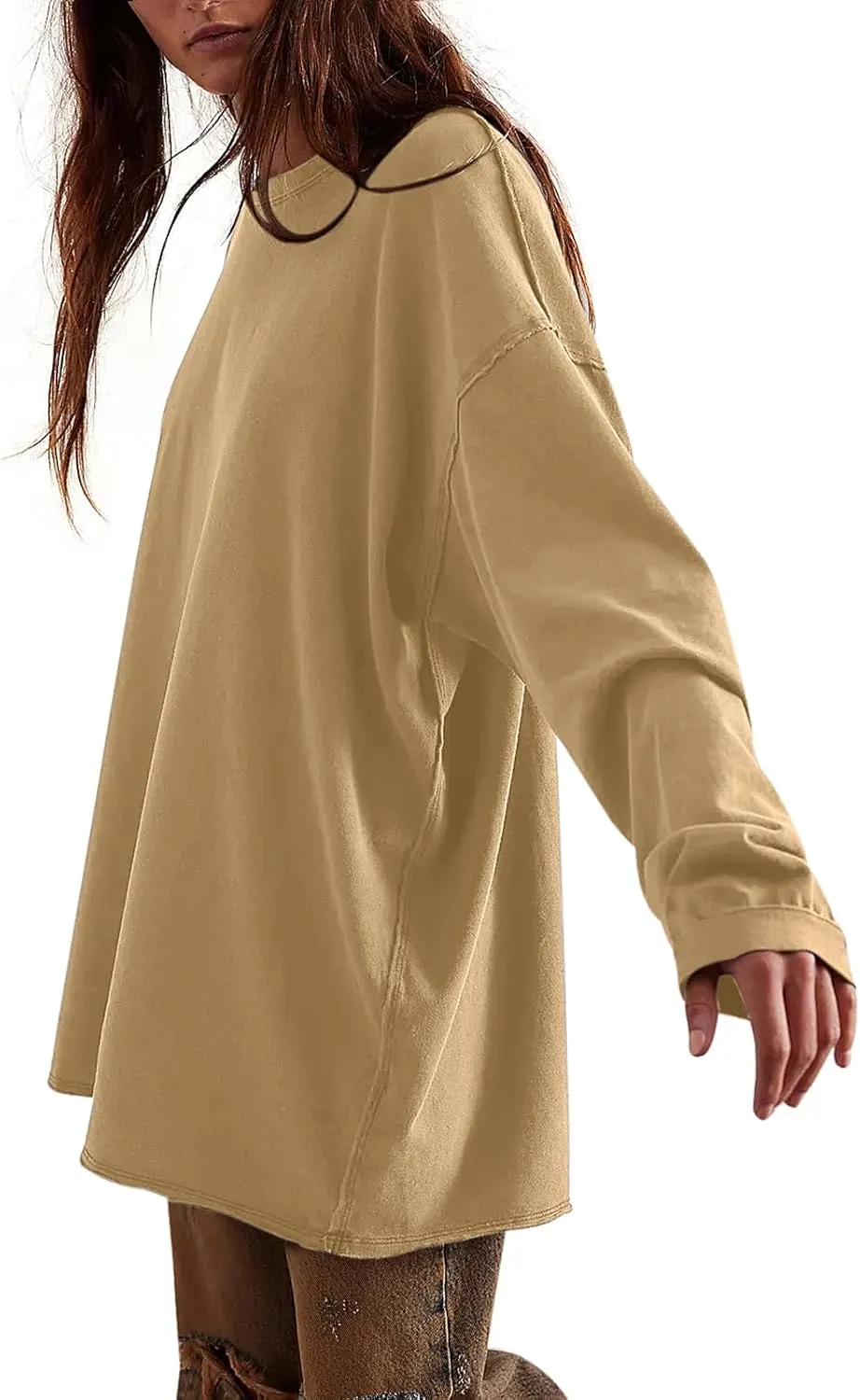Womens Oversized T Shirts Crewneck Long Sleeve Summer Athletic Cotton Tees Shirt Loose Fit Y2k Tops