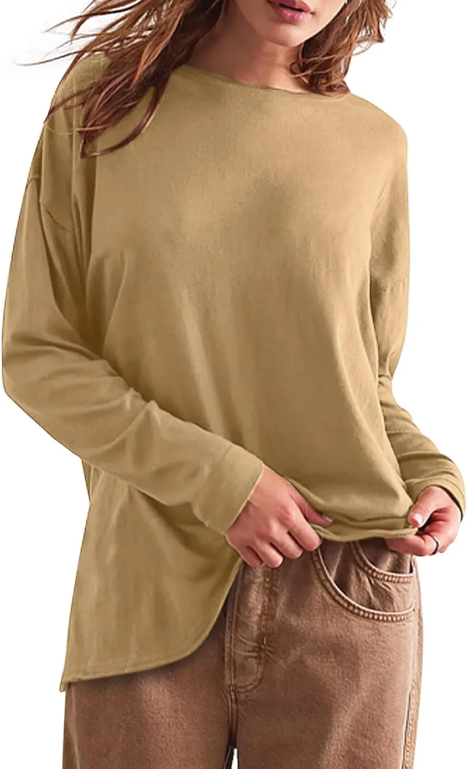 Womens Oversized T Shirts Crewneck Long Sleeve Summer Athletic Cotton Tees Shirt Loose Fit Y2k Tops