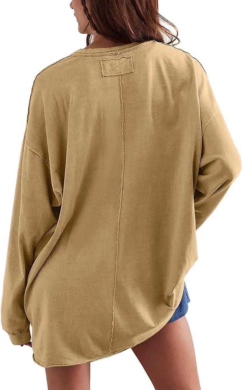 Womens Oversized T Shirts Crewneck Long Sleeve Summer Athletic Cotton Tees Shirt Loose Fit Y2k Tops